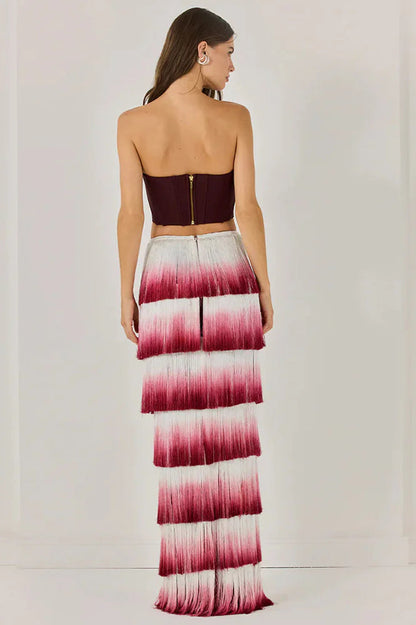 Elegant Fringed Waist Elastic Casual Maxi Dress