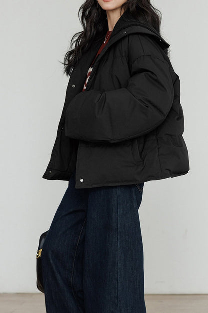 Knit Collar White Duck Down Puffer Jacket