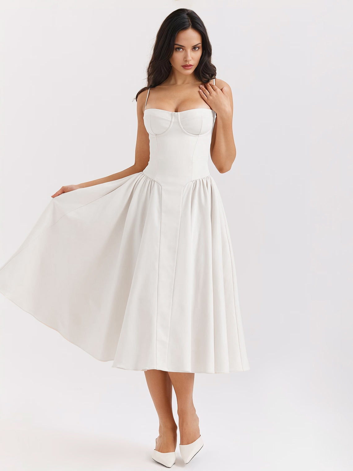 Soft Pink Corset Dress Spaghetti Strap Backless Pleated Cottagecore Midi Dress 2026