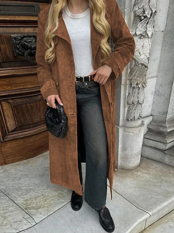 Trench Coat For Women Double-Breasted Old Money Style Classic Lapel Long Sleeves Oversized Spring Long Outerwear 2026