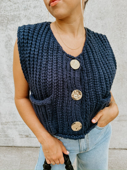 Knitted Button-up Vest Sweater Waist Coat