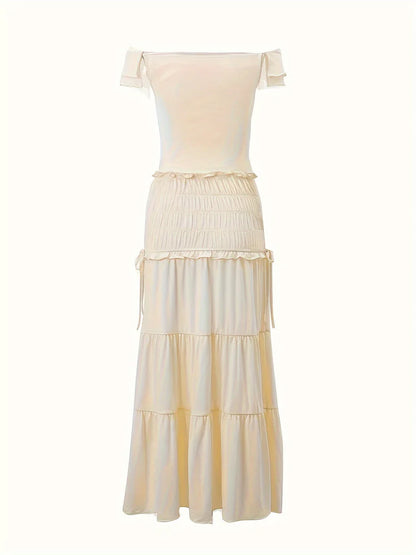 Ruffle Deep Neck Crop Top & Skirt Coord Set