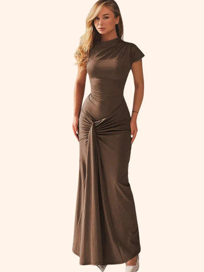 Ruched Bodycon Pleated Lace-up Maxi Dress