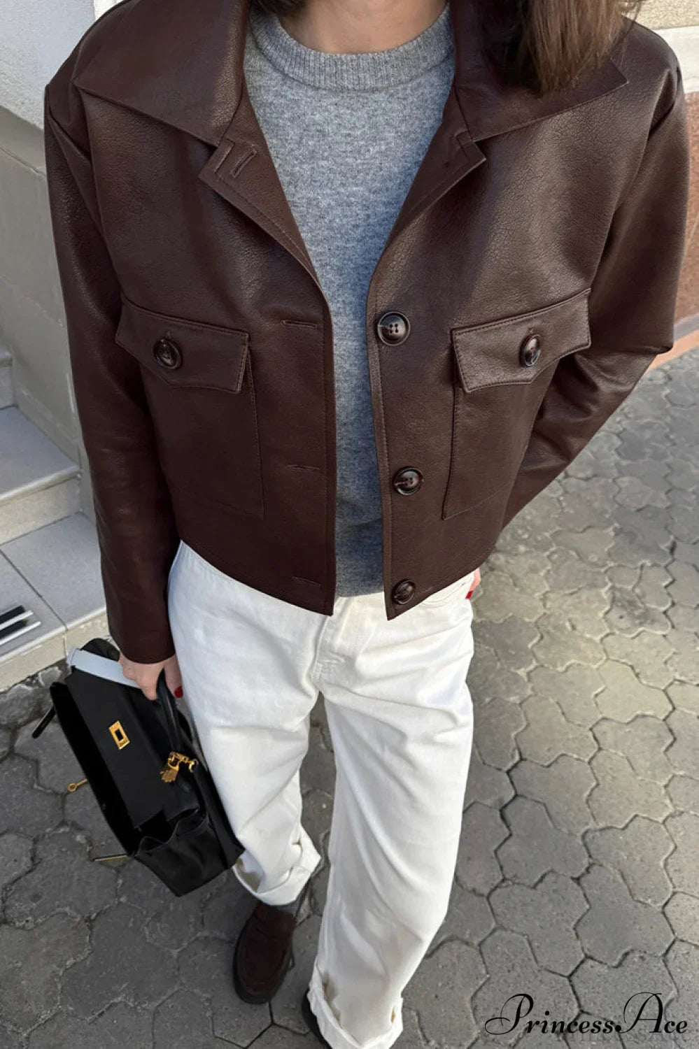 Biker Leather Collared Slim Coat