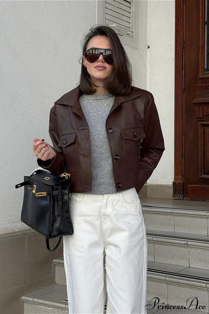 Biker Leather Collared Slim Coat