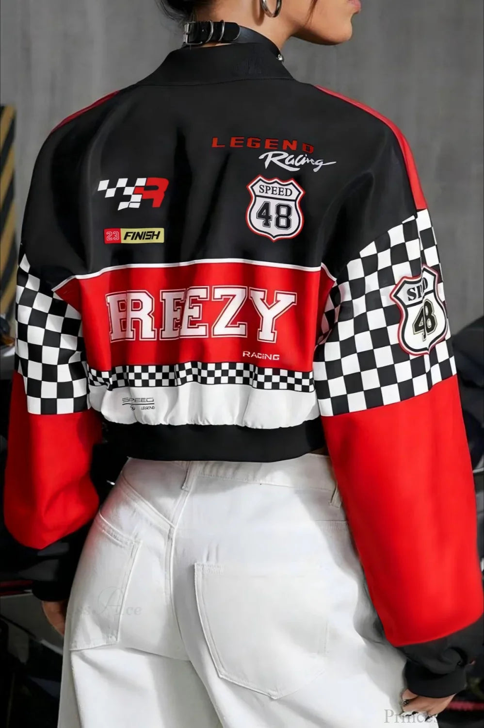 Biker Letter Print Short Long Sleeve Jacket