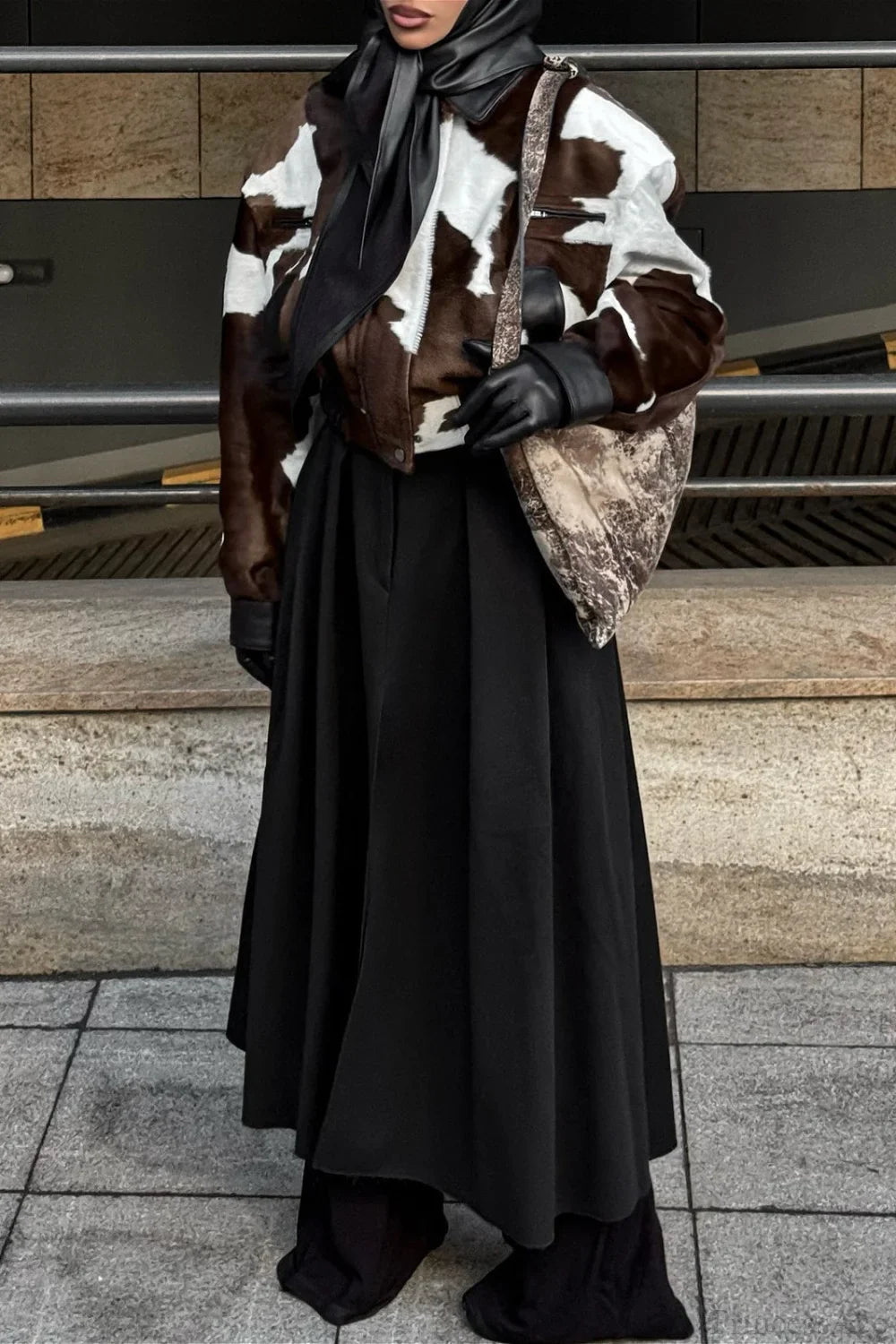 Black and White Leather Moto Jacket