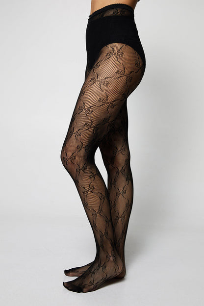 Bow Pattern Fishnet Tights