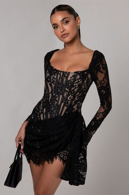 Valentina Long Sleeve Corset Mini Lace Dress