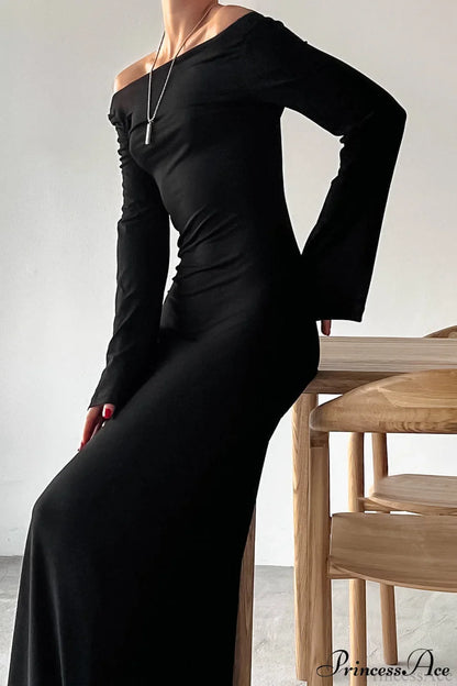 Black Sleek Knit Bodycon Maxi Dress