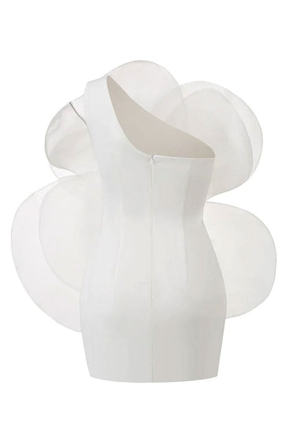 Oversized 3D Organza Rosette One-Shoulder Bodycon Mini Dress