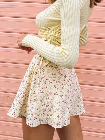 Boho Floral Pleated Beach Skirt