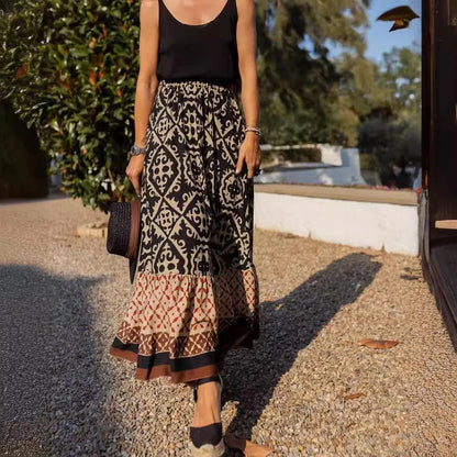 Boho Print High Waist Maxi Skirt Casual Loose Summer Skirt