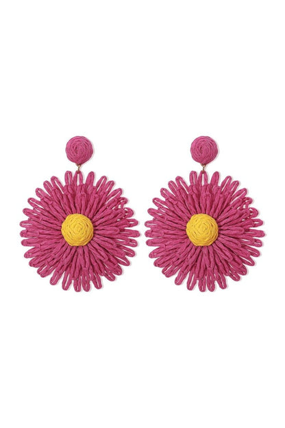 Boho Raffia Sunflower Drop Earrings