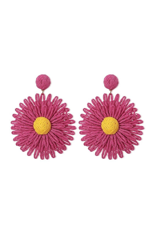 Boho Raffia Sunflower Drop Earrings