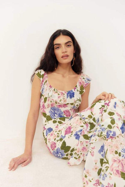 Bonnie Printed Ruffled Maxi Dress