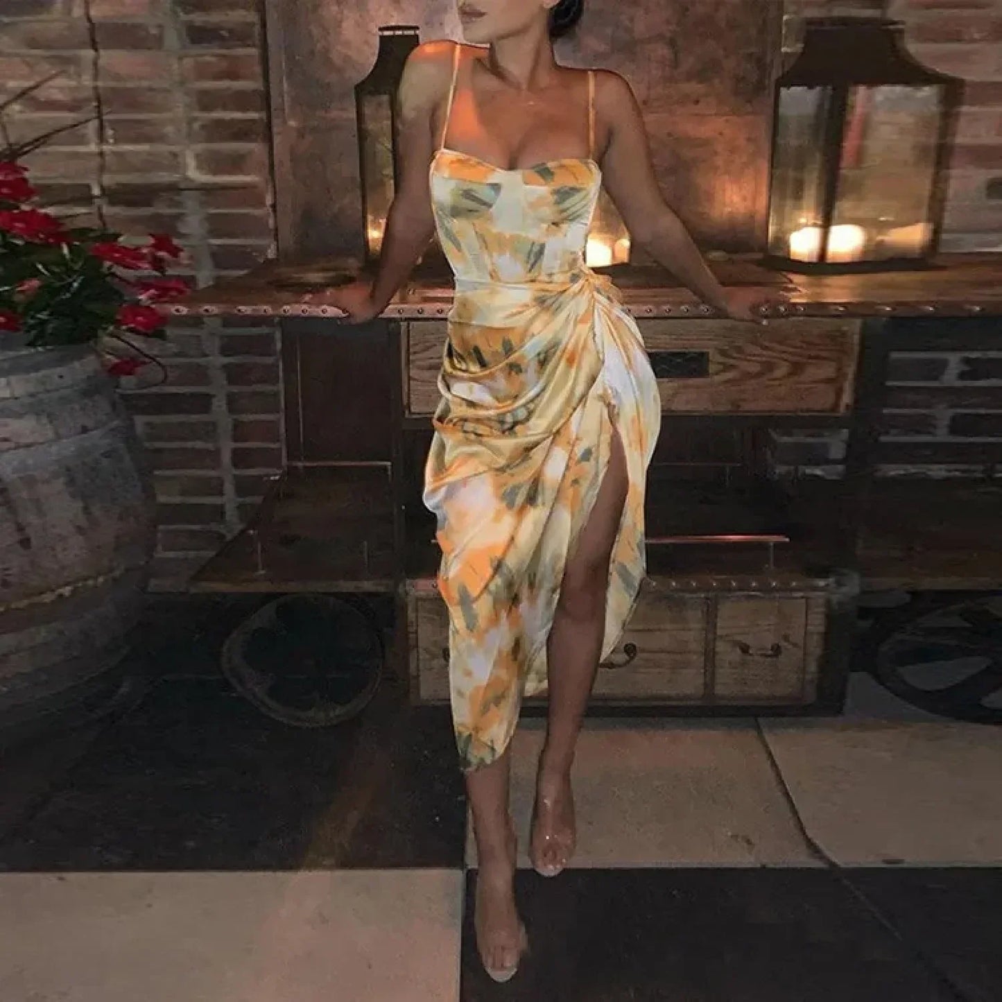 Bow Spaghetti Strap Floral Dress