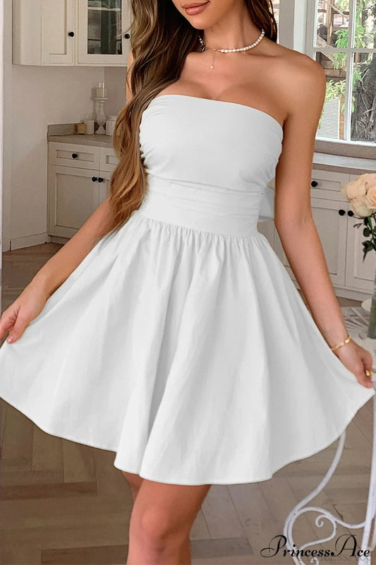 Bow Tie Elegant Ladylike Strapless Party Dress