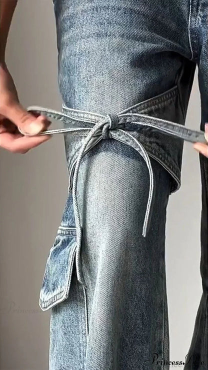 Bow Tie Strap Wide Leg Jeans
