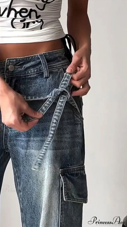 Bow Tie Strap Wide Leg Jeans