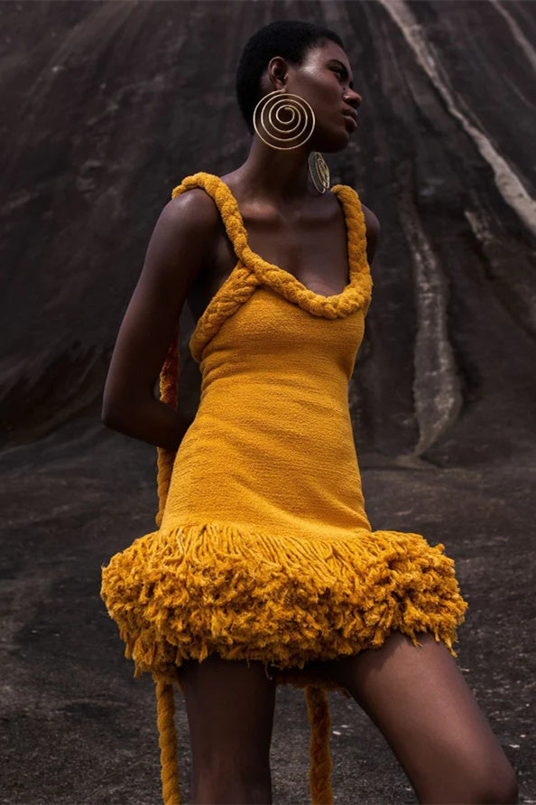 Vera Halter Tassel Mini Knit Dress