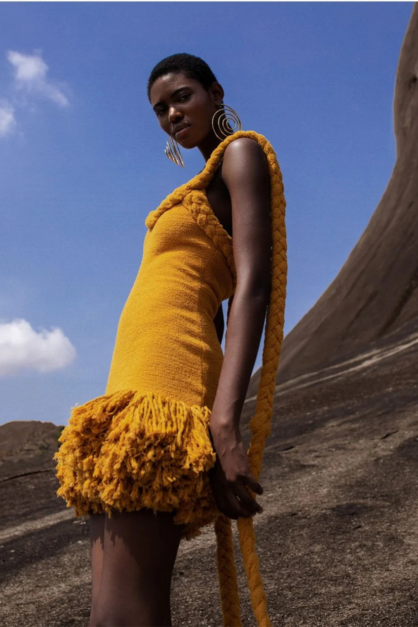 Vera Halter Tassel Mini Knit Dress