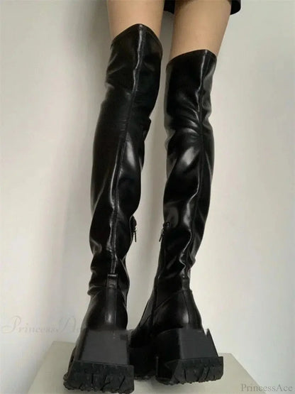 Brief Velvety Above Thigh Gothic Winter Platform Boot