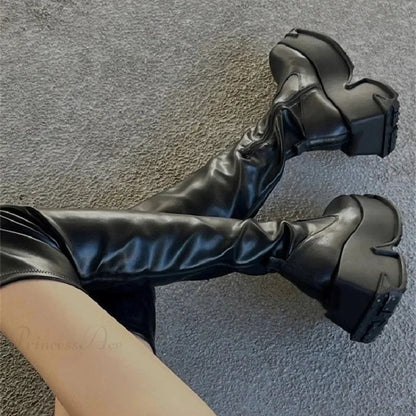 Brief Velvety Above Thigh Gothic Winter Platform Boot