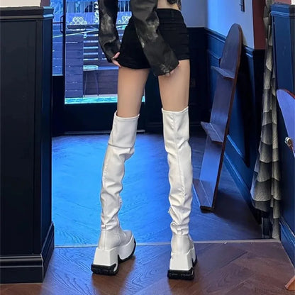 Brief Velvety Above Thigh Gothic Winter Platform Boot