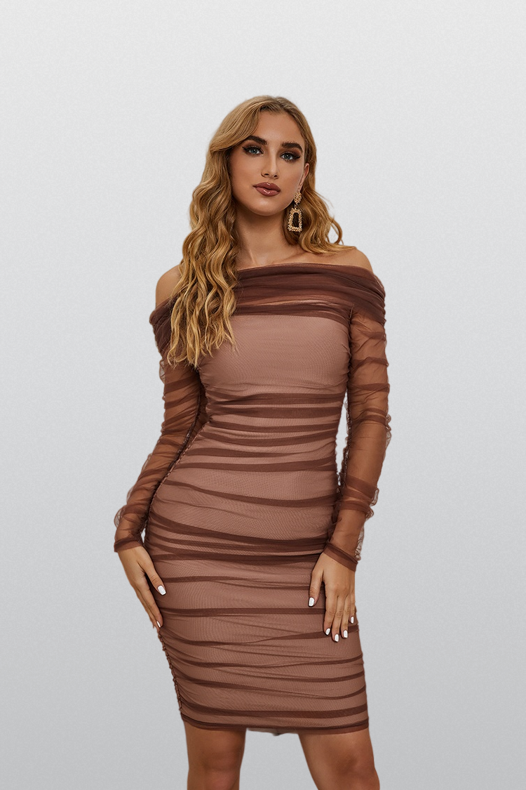 Ashley Brown Satin Ruched Bandage Dress