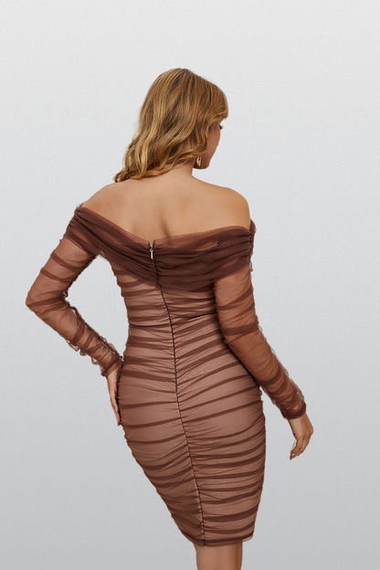 Ashley Brown Satin Ruched Bandage Dress