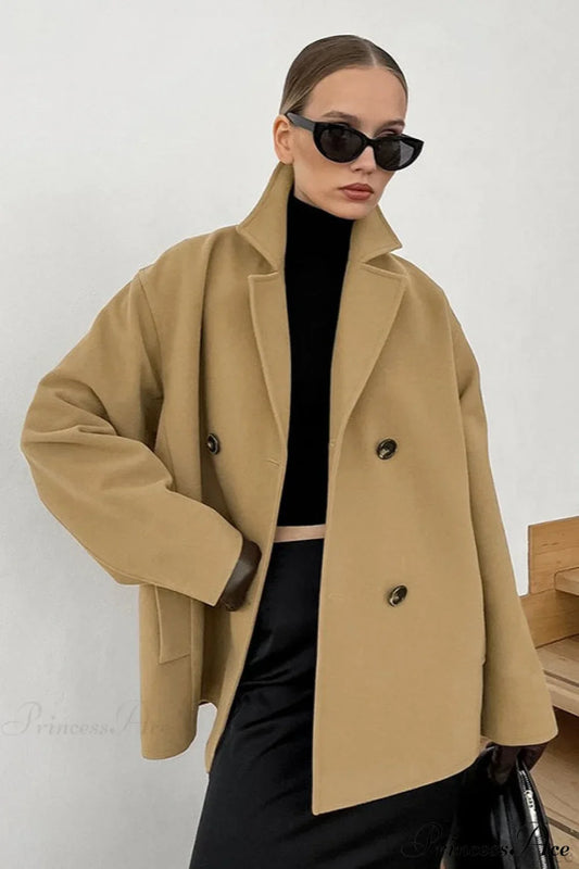 Brown Double-Breasted Thick Midi Wool Coat