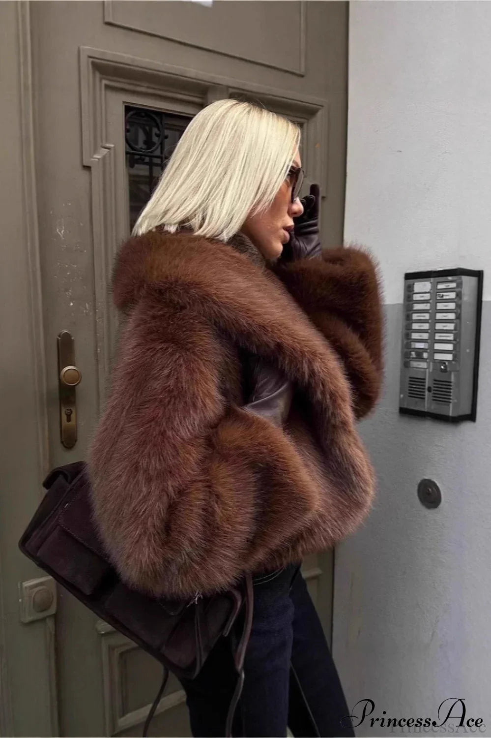 Brown Vintage Old Money Faux Fox Fur Short Coat