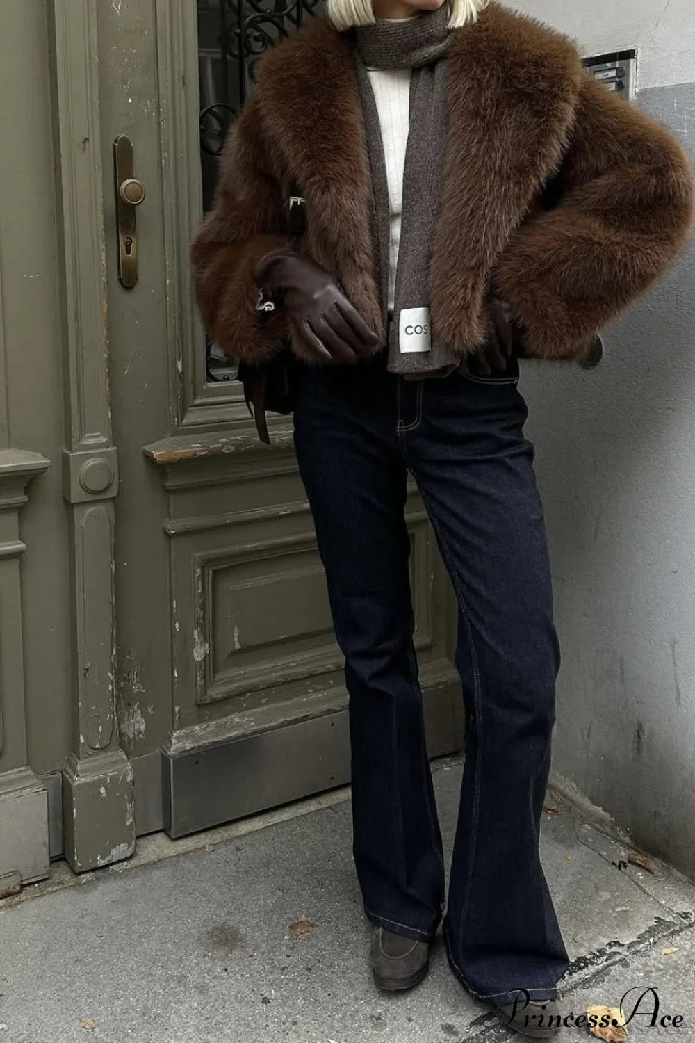 Brown Vintage Old Money Faux Fox Fur Short Coat