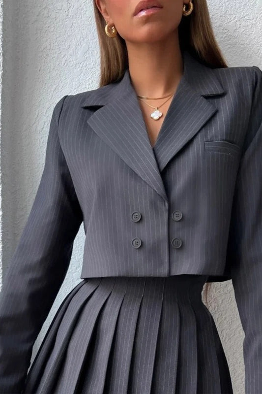Chic Preppy Blazer Mini Skirt Two Piece Set