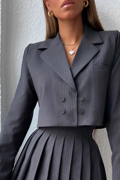 Chic Preppy Blazer Mini Skirt Two Piece Set