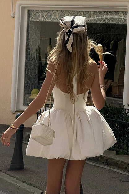 Halter Neck Bubble Hem Puff Skirt Sleeveless Mini Dress