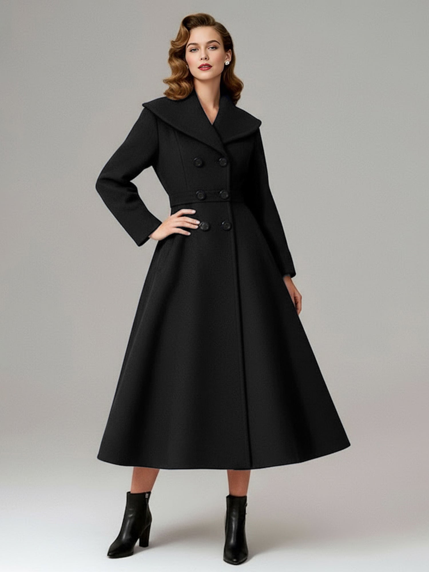 Vintage Double-Breasted A-line Woolen Coat With Shawl Collar For Women 2026