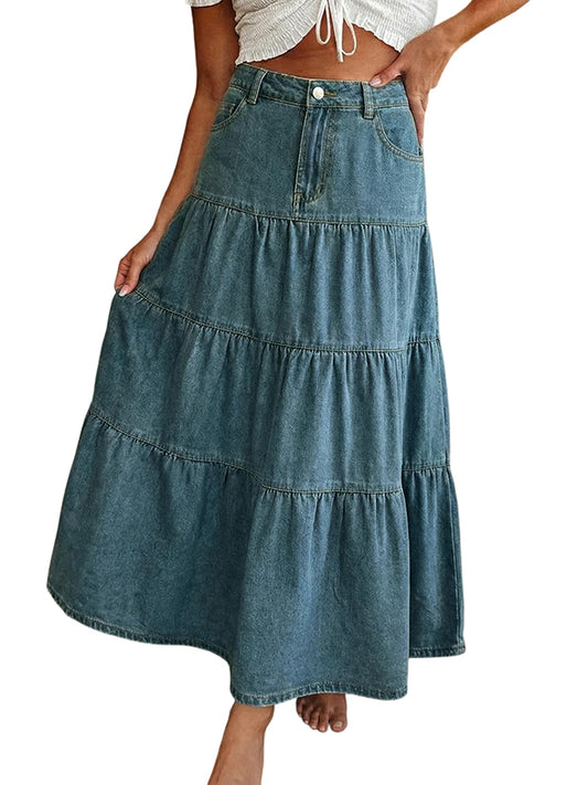 Low-Waisted Old-Fashioned Holiday Style Maxi Skirt