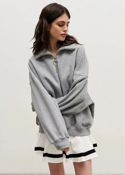 Chic Zip-Up Casual Navy Sweater