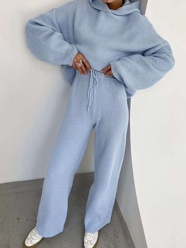 Solid Oversized Hoodie & Drawstring Wide Leg Pants Set