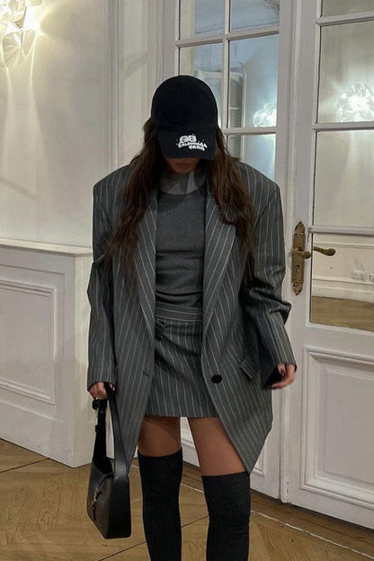 High End Trendy Striped Blazer Style Coat