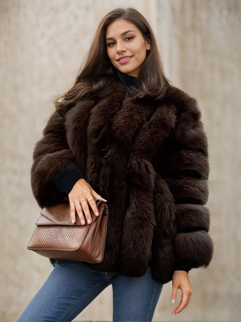 Plush Faux Fur Coat Crew Neck Winter Eco-friendly Fur Jacket For Women 2026