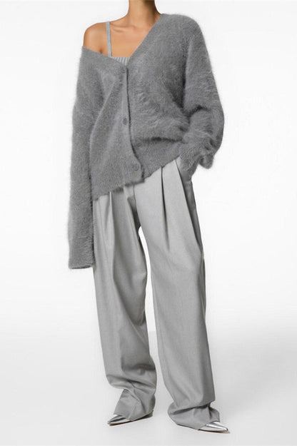 V-Neck Fluffy Knit Cardigan Sweater