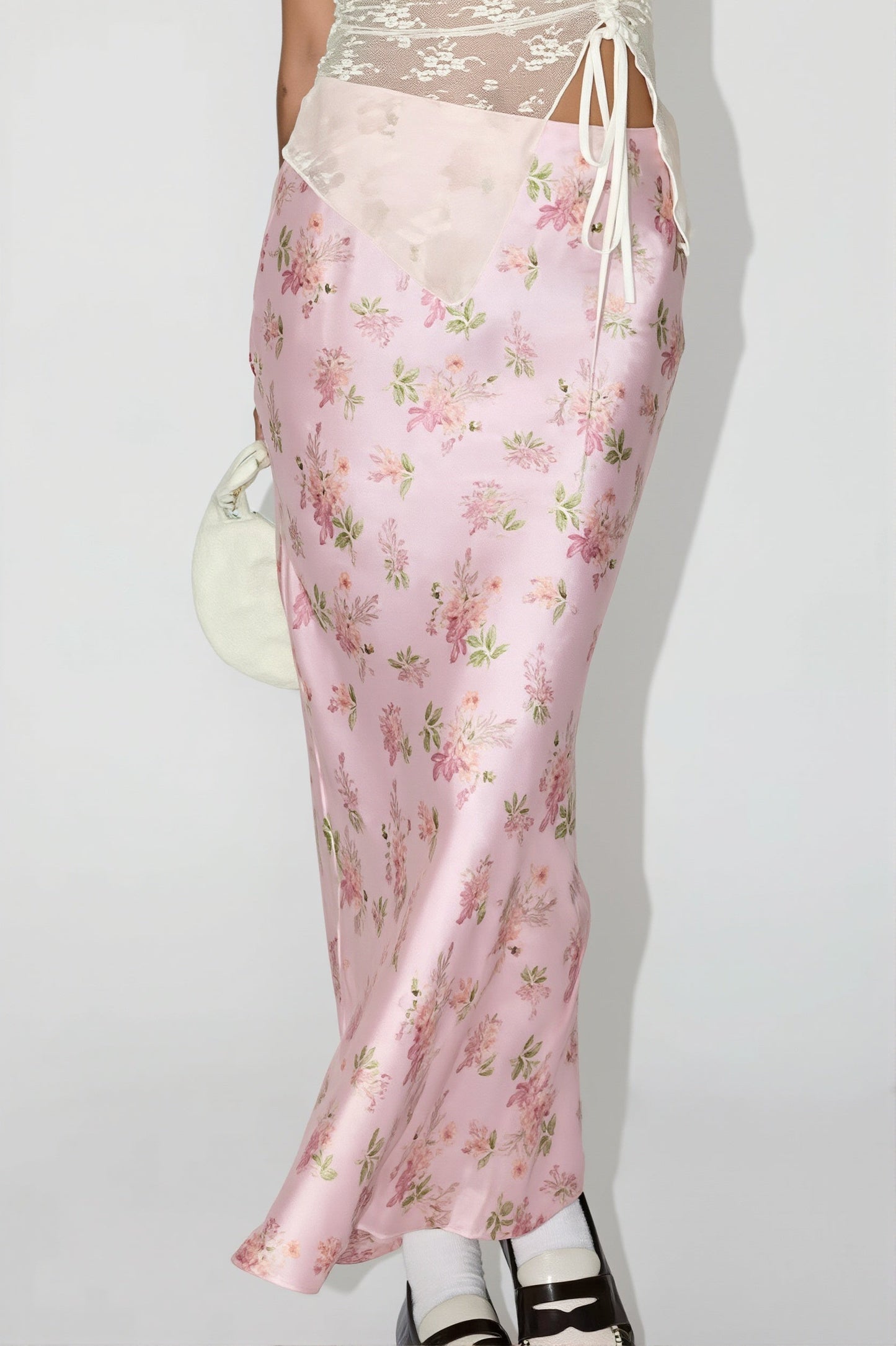 Elegant Satin Floral Draped Skirt