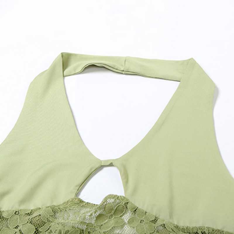 Halter lace hollow out ruched cut out maxi dress