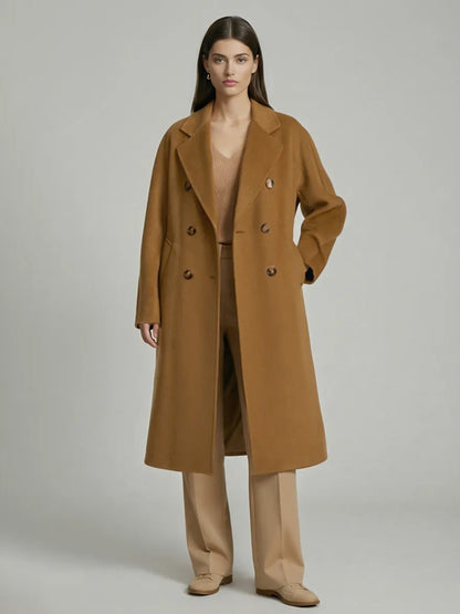 Wool Cashmere Blend Vintage A-line Coat With Classic Lapel And Belt For Women 2026