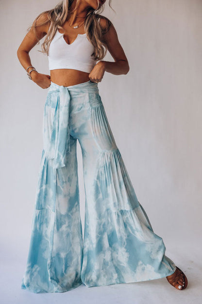 Tie-dye Printed Waisted Flared Track Pants