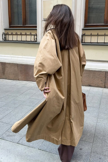 Minimalist Extra-Long Cotton Single-Breasted Lapel Overcoat