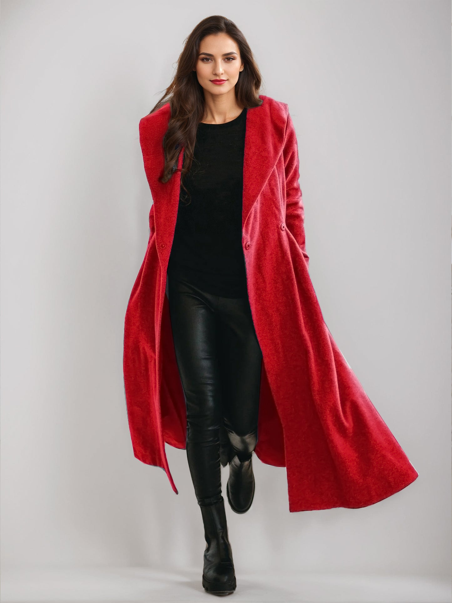 Woolen Flared Coat With Hood Vintage Belted A-line Winter Long Outerwear For Women 2026